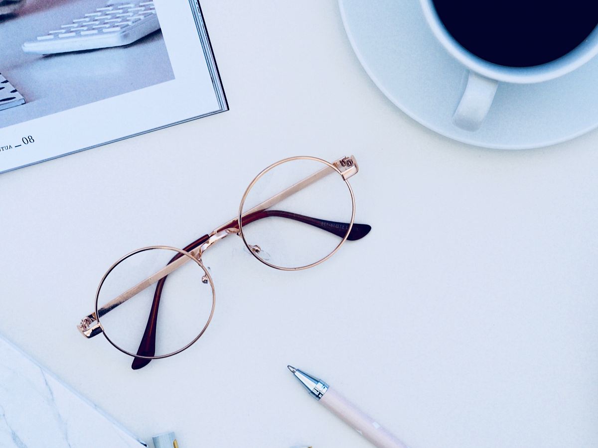 eyeglasses on white table